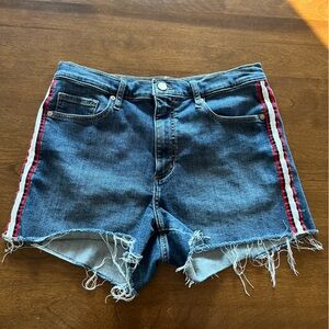 Banana Republic High Rise 3” Denim Cut Off Shorts with Red/White Stripe Detail